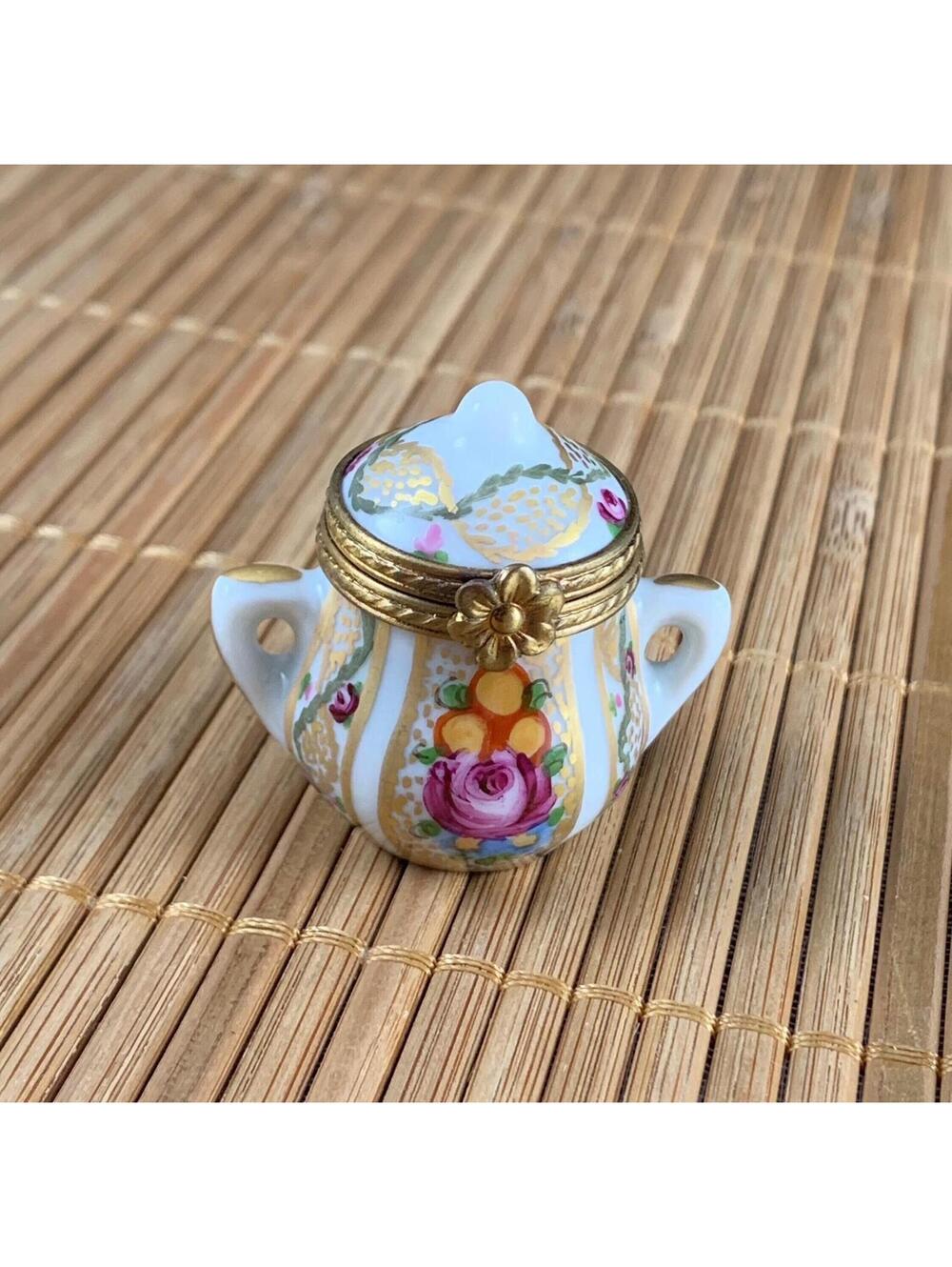 Vintage Limoges Flowered Urn Porcelain Hinged Box